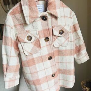 Primark Kids Cream and Pink Plaid Button-Front Pea Coat